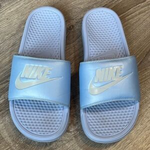 Nike Benassi JDI Slides Light Blue Athletic Sandals 343881-407 Womens 11